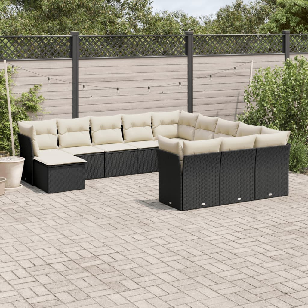 Set Canapele De Grădină, 12 Piese, Cu Perne, Negru, Poliratan