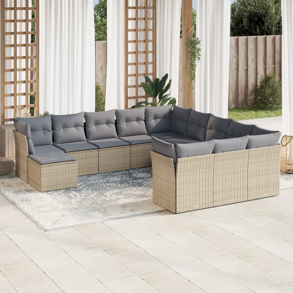 Set Canapele De Grădină, 12 Piese, Cu Perne, Negru, Poliratan