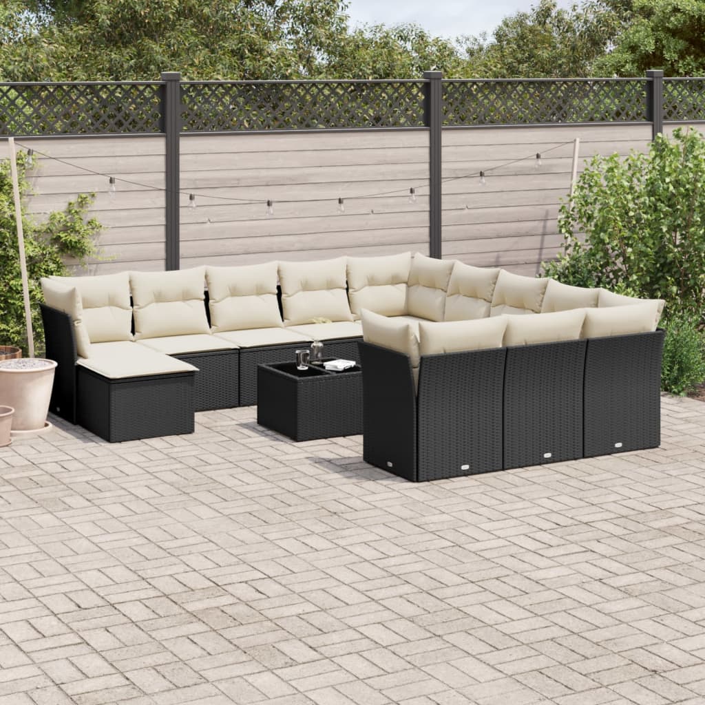Set Canapele De Grădină, 12 Piese, Cu Perne, Negru, Poliratan
