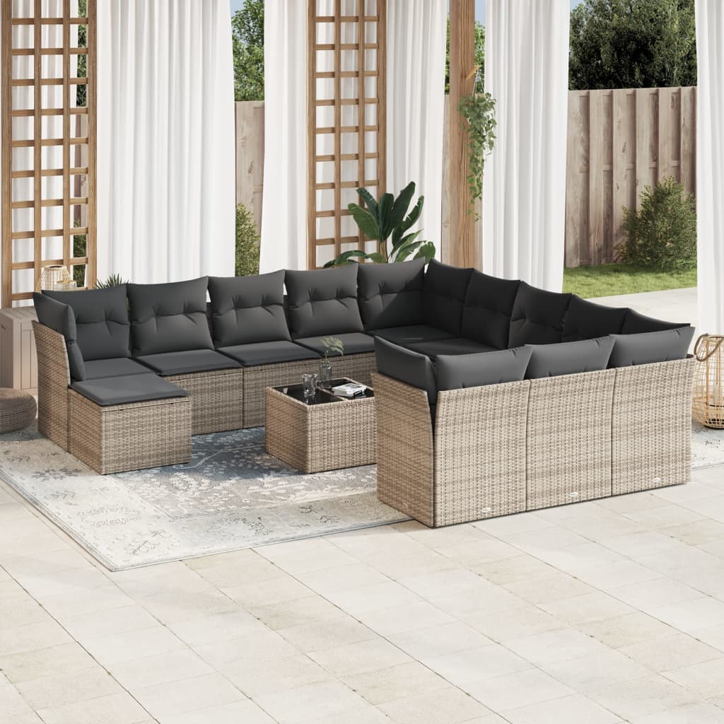 Set Canapele De Grădină, 12 Piese, Cu Perne, Negru, Poliratan