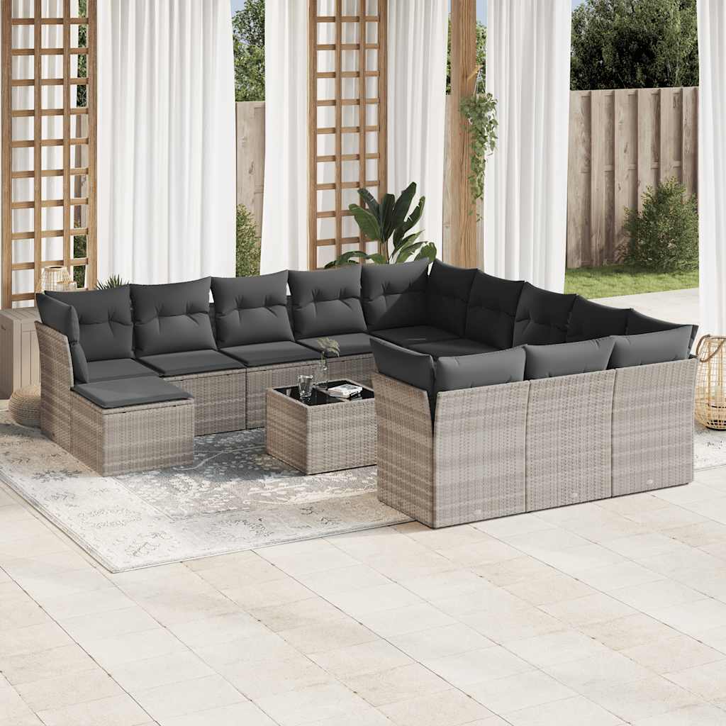 Set Canapele De Grădină, 12 Piese, Cu Perne, Negru, Poliratan