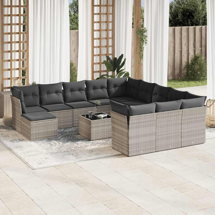 Set Canapele De Grădină, 12 Piese, Cu Perne, Negru, Poliratan