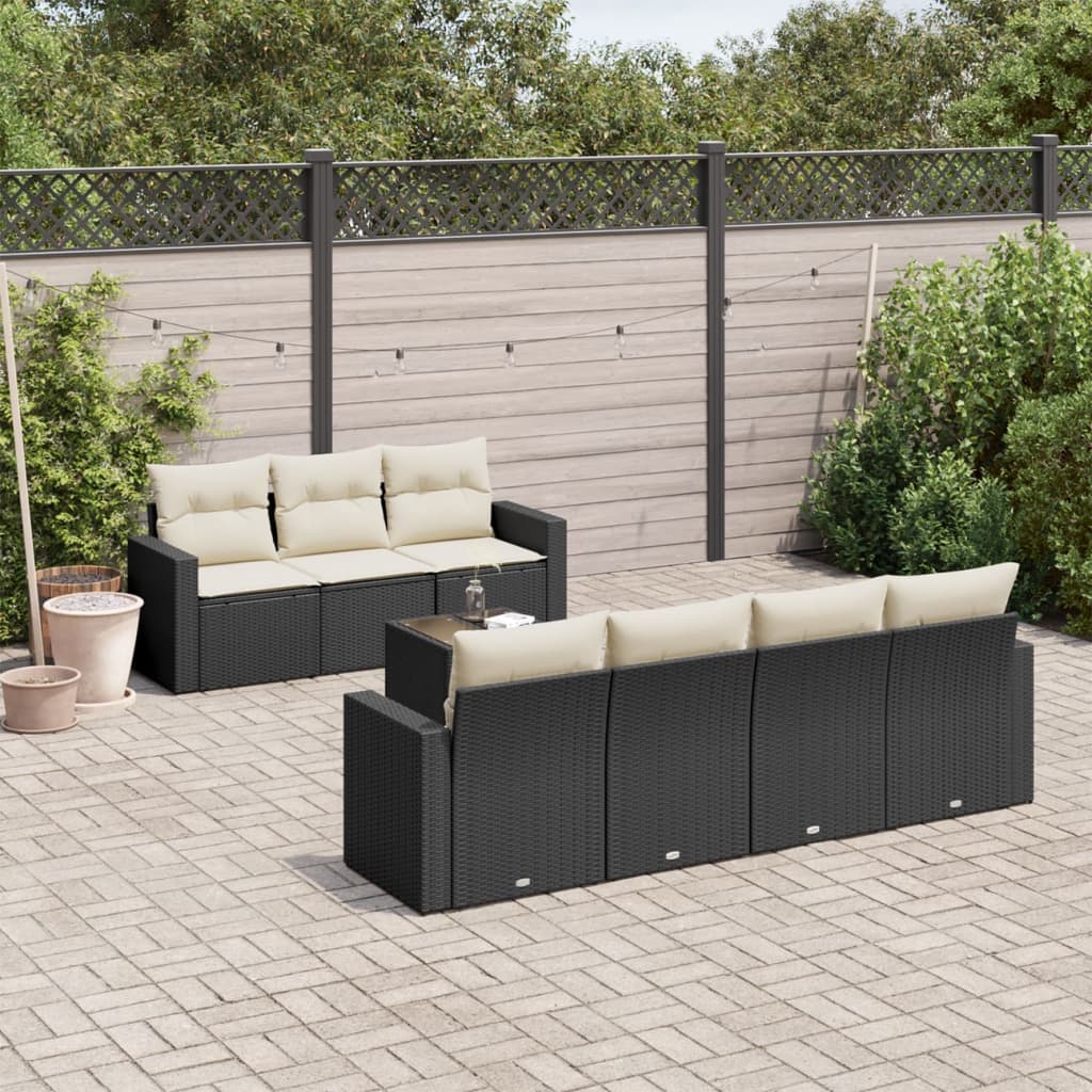Set Mobilier De Grădină Cu Perne, 8 Piese Poliratan