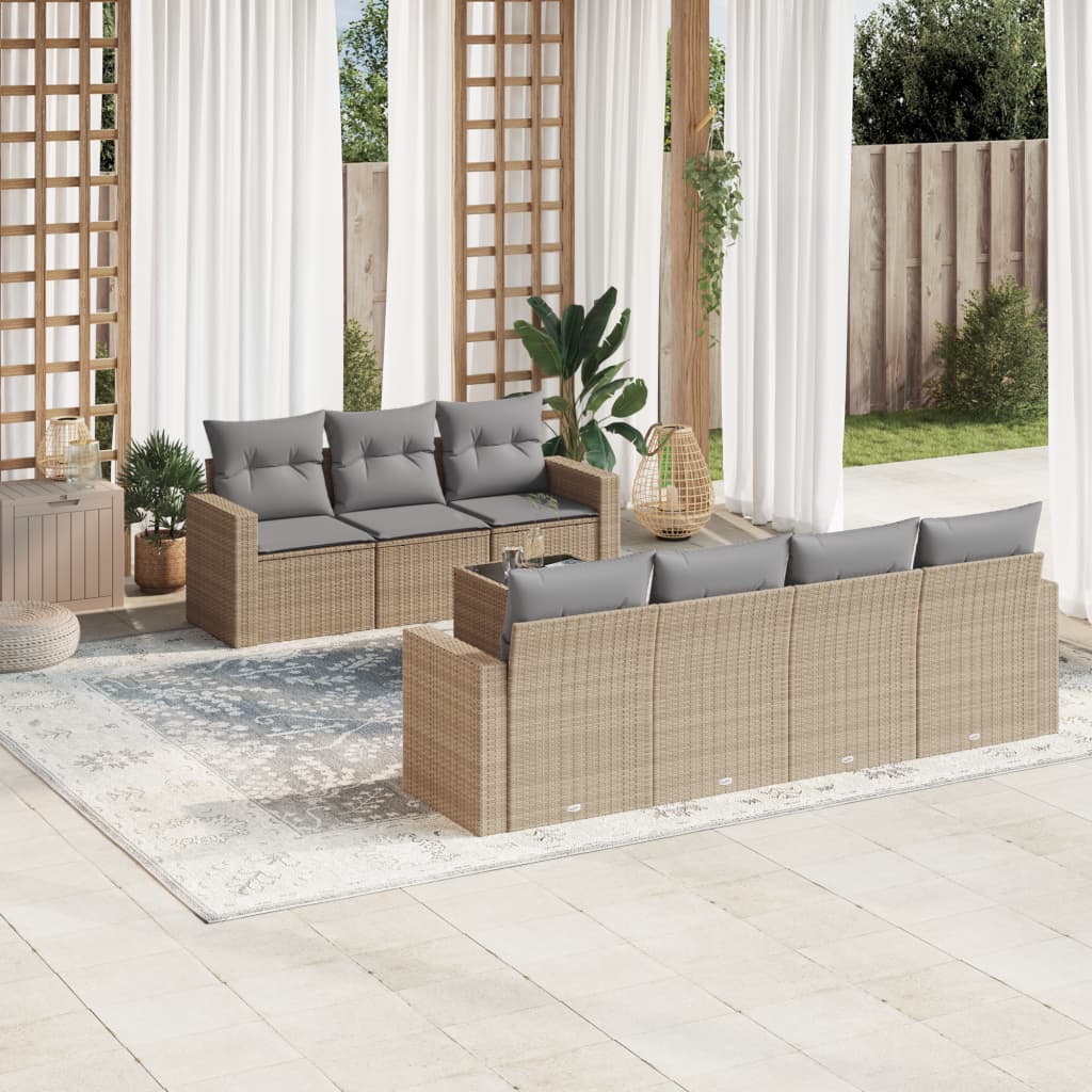 Set Mobilier De Grădină Cu Perne, 8 Piese Poliratan