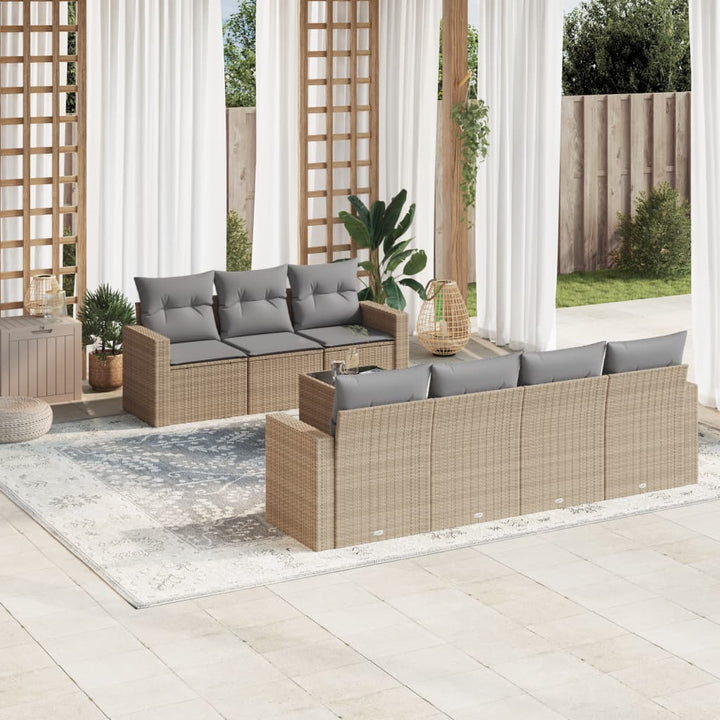 Set Mobilier De Grădină Cu Perne, 8 Piese Poliratan
