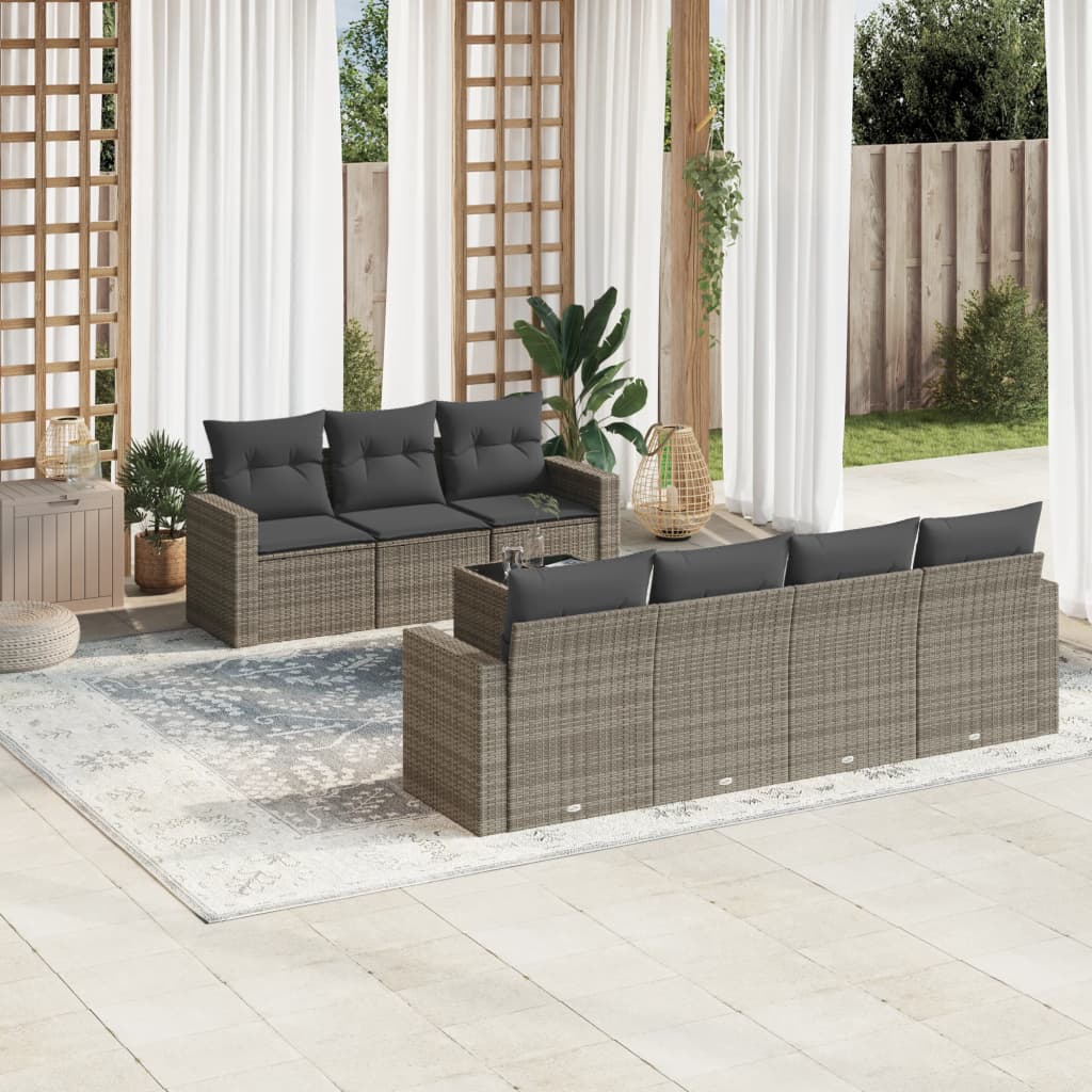 Set Mobilier De Grădină Cu Perne, 8 Piese Poliratan