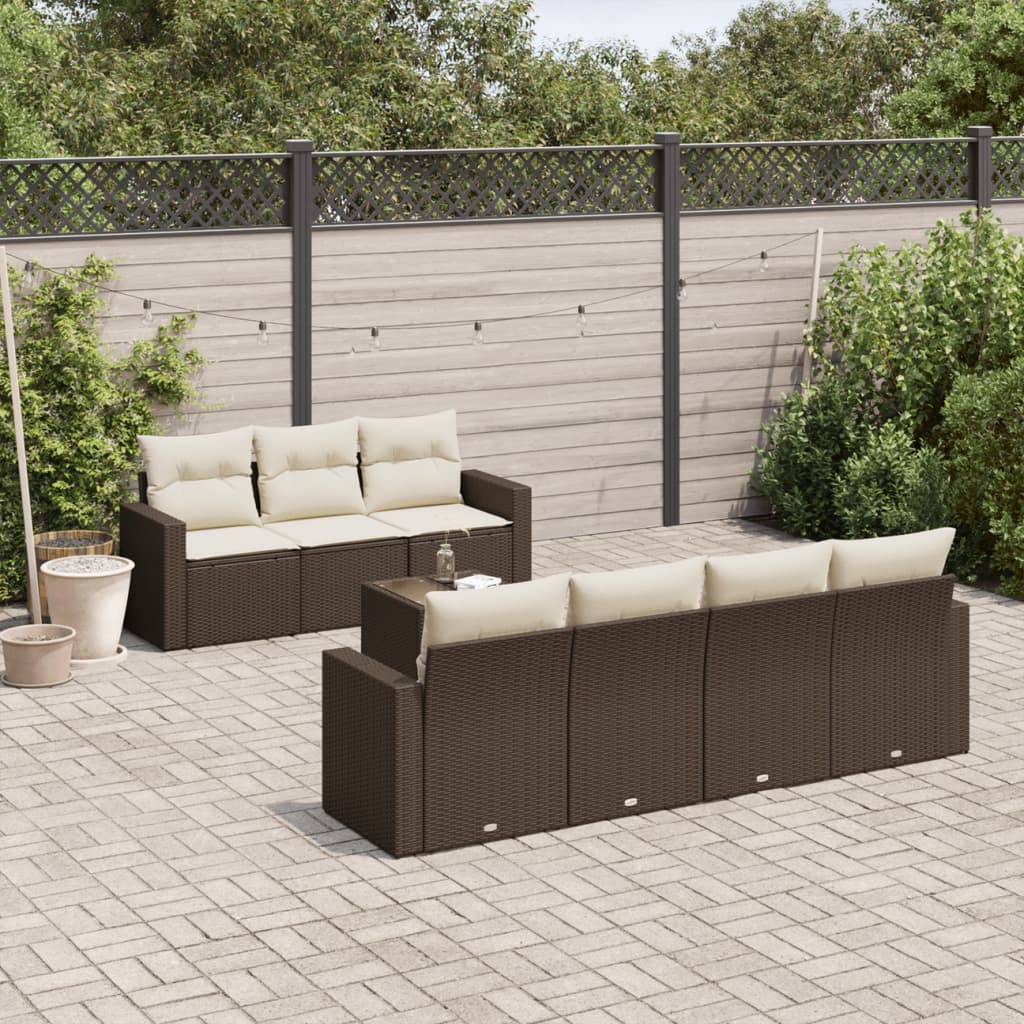 Set Mobilier De Grădină Cu Perne, 8 Piese Poliratan