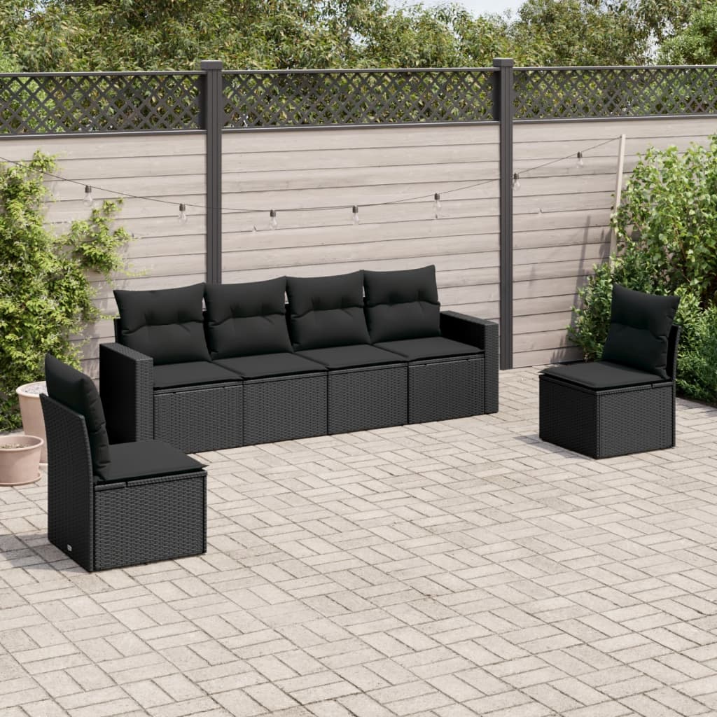 Set Mobilier De Grădină Cu Perne, 6 Piese, Negru, Poliratan