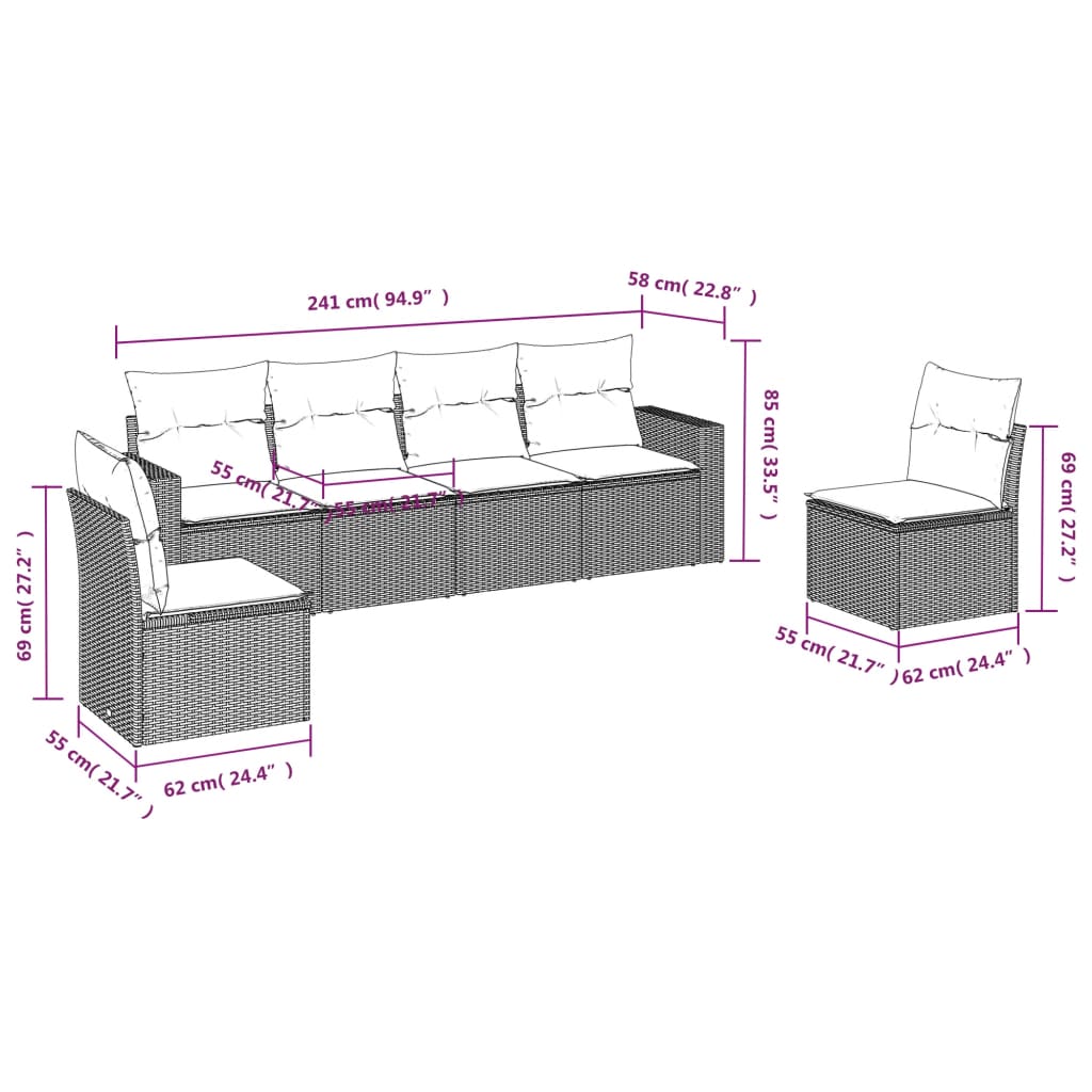 Set Mobilier De Grădină Cu Perne, 6 Piese, Negru, Poliratan