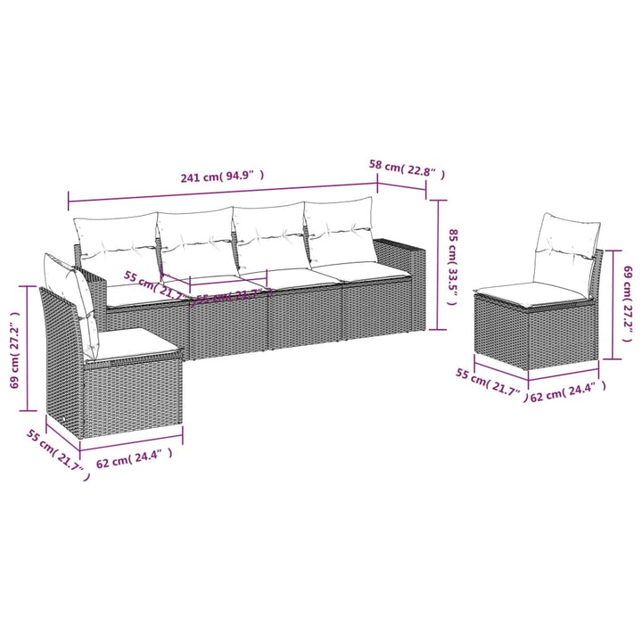 Set Mobilier De Grădină Cu Perne, 6 Piese, Negru, Poliratan