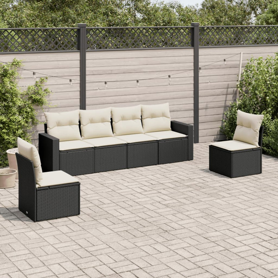 Set Mobilier De Grădină Cu Perne, 6 Piese, Negru, Poliratan