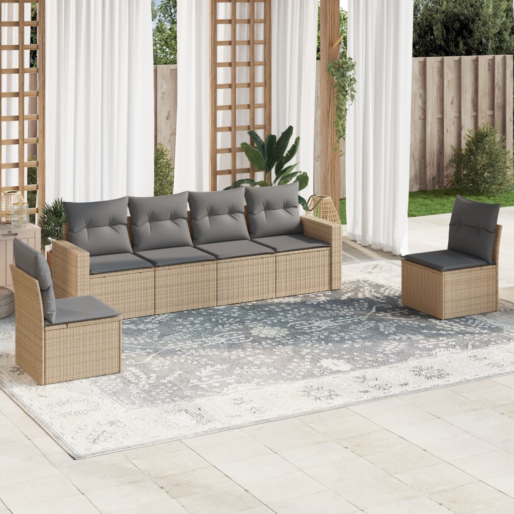 Set Mobilier De Grădină Cu Perne, 6 Piese, Negru, Poliratan