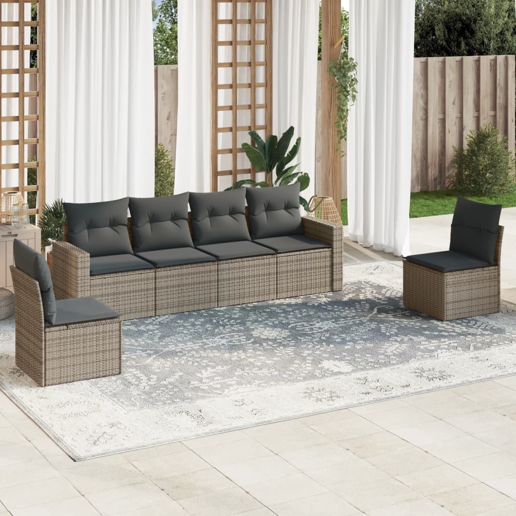 Set Mobilier De Grădină Cu Perne, 6 Piese, Negru, Poliratan