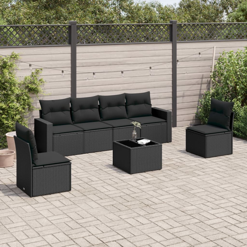 Set Mobilier De Grădină Cu Perne, 6 Piese, Negru, Poliratan