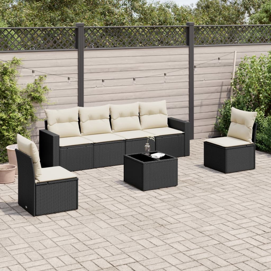 Set Mobilier De Grădină Cu Perne, 6 Piese, Negru, Poliratan