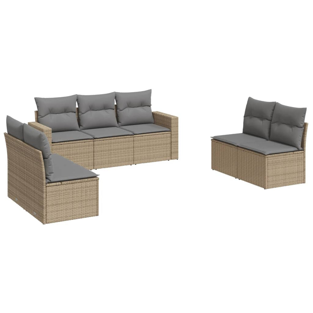 Set Canapele De Grădină, 7 Piese, Cu Perne, Bej, Poliratan