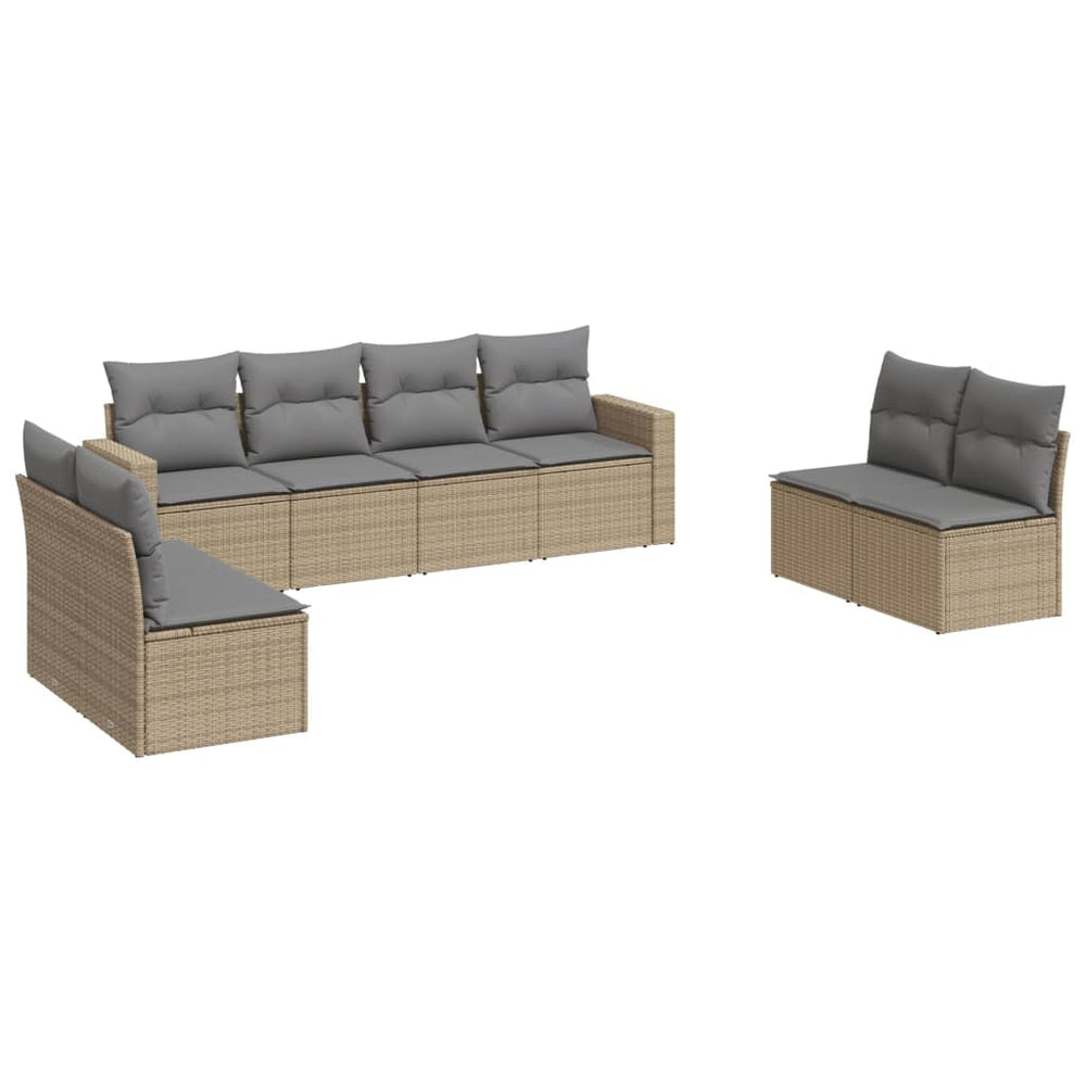Set Canapele De Grădină, 8 Piese, Cu Perne, Bej, Poliratan