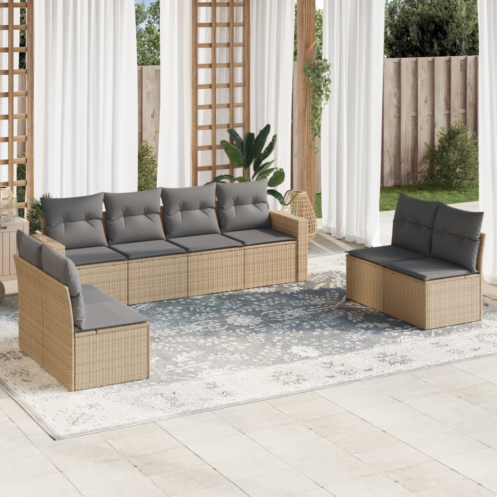 Set Canapele De Grădină, 8 Piese, Cu Perne, Bej, Poliratan