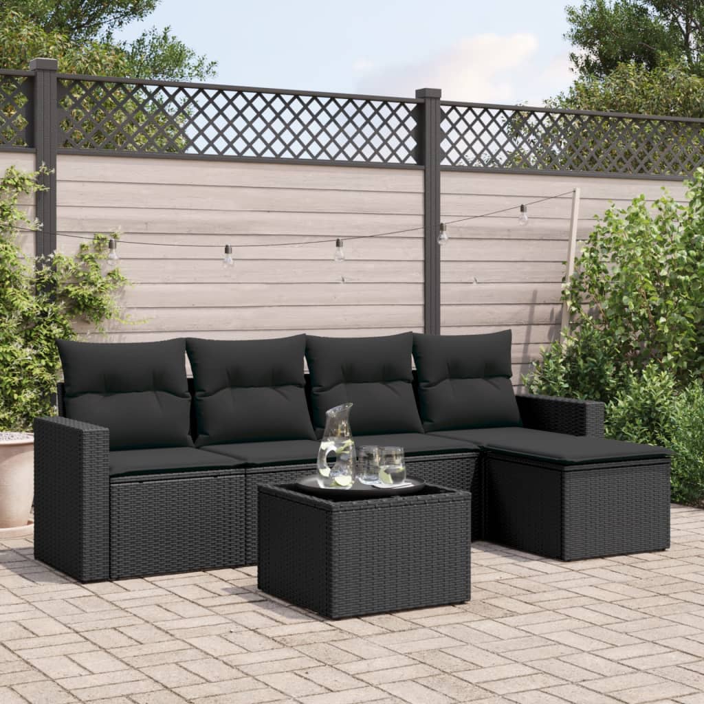 Set Canapele De Grădină Cu Perne, 5 Piese Poliratan