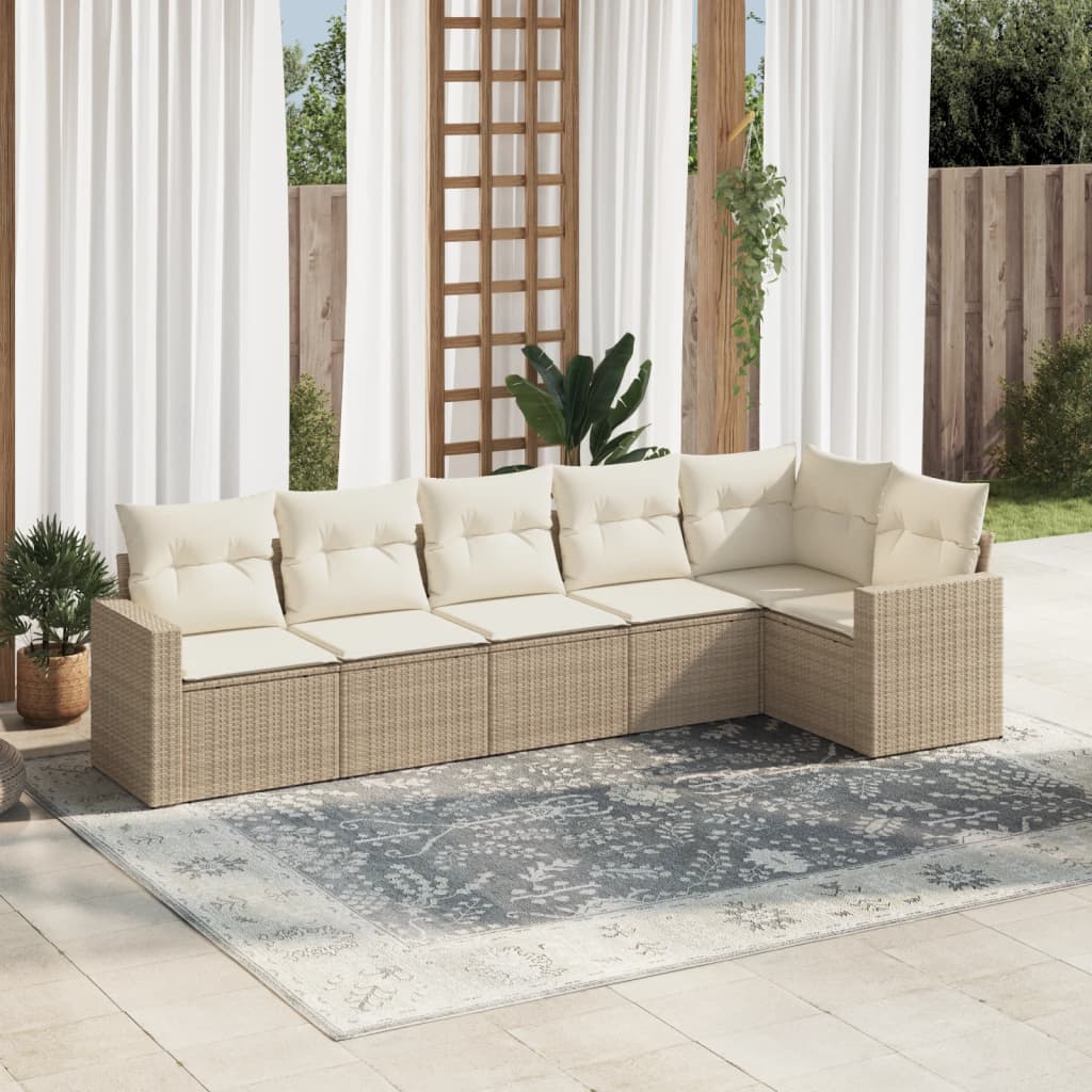 Set Mobilier Grădină Cu Perne, 6 Piese, , Poliratan