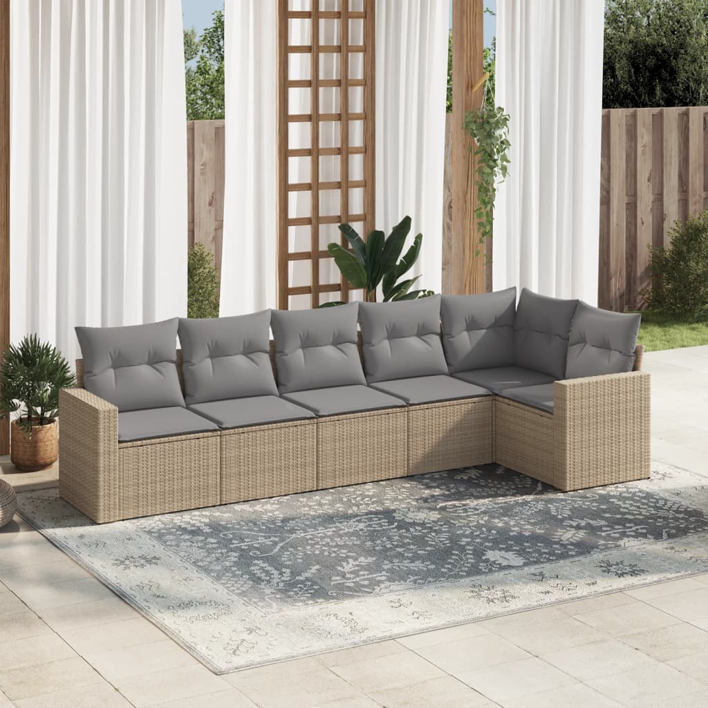 Set Mobilier Grădină Cu Perne, 6 Piese, , Poliratan