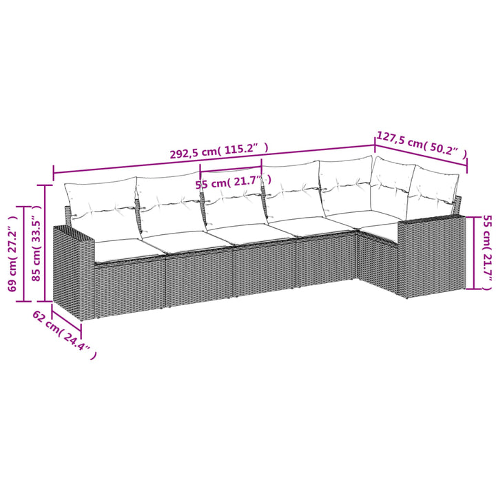 Set Mobilier Grădină Cu Perne, 6 Piese, , Poliratan