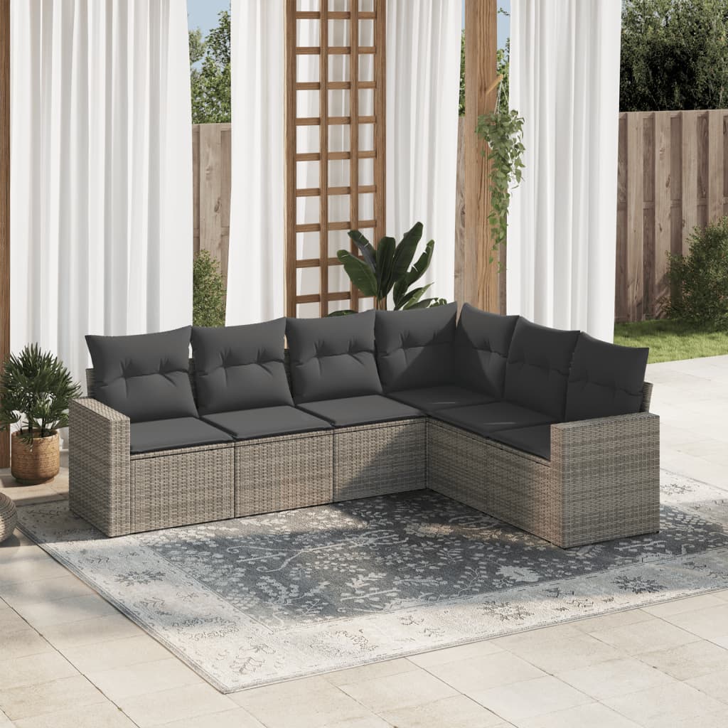 Set Mobilier Grădină Cu Perne, 6 Piese, , Poliratan