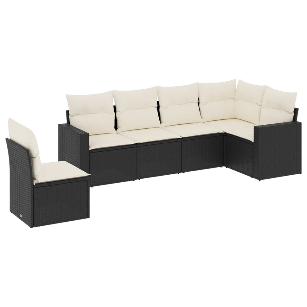 Set Mobilier De Grădină Cu Perne, 6 Piese, Negru, Poliratan