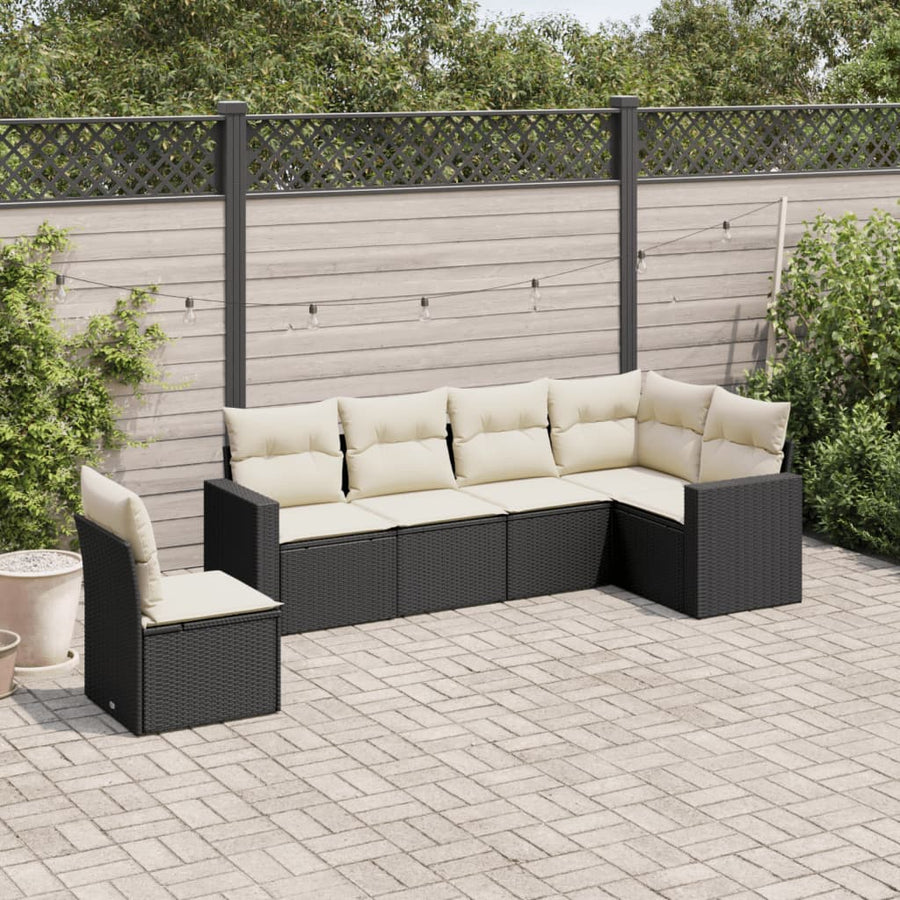 Set Mobilier De Grădină Cu Perne, 6 Piese, Negru, Poliratan