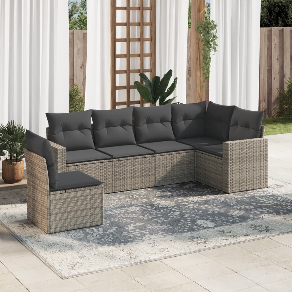 Set Mobilier De Grădină Cu Perne, 6 Piese, Negru, Poliratan