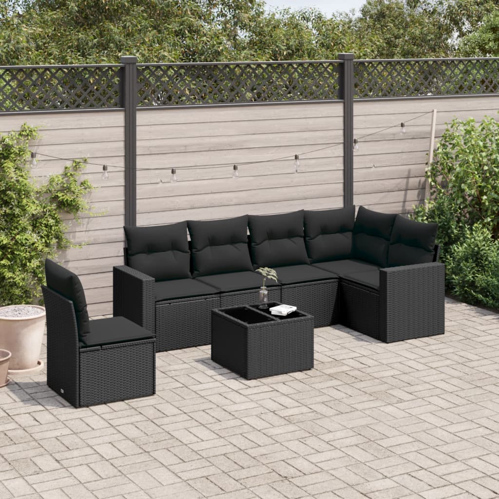 Set Mobilier De Grădină Cu Perne, 6 Piese, Negru, Poliratan
