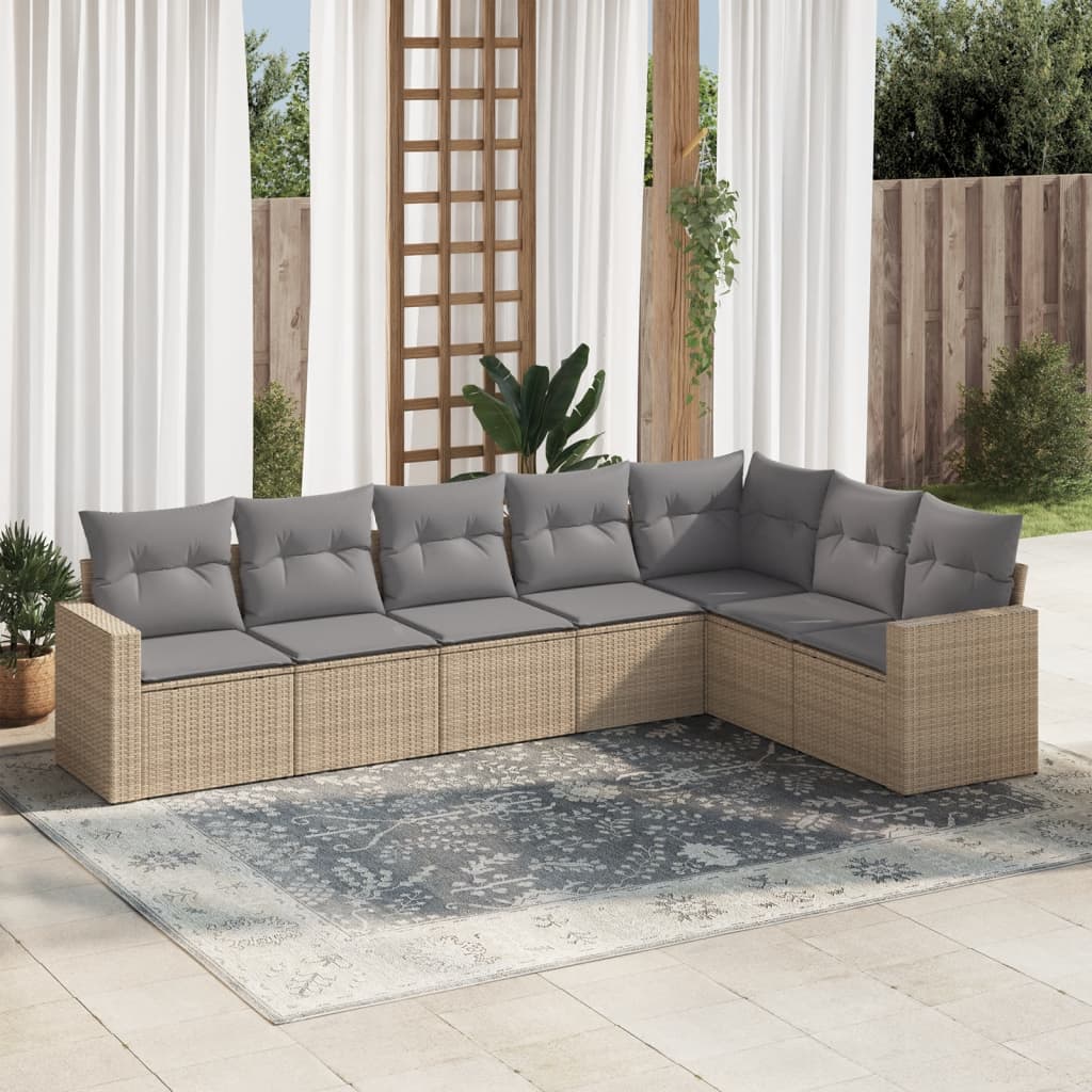 Set Canapele De Grădină, 7 Piese, Cu Perne, , Poliratan