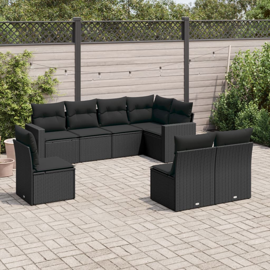Set Mobilier De Grădină Cu Perne, 8 Piese, Negru, Poliratan