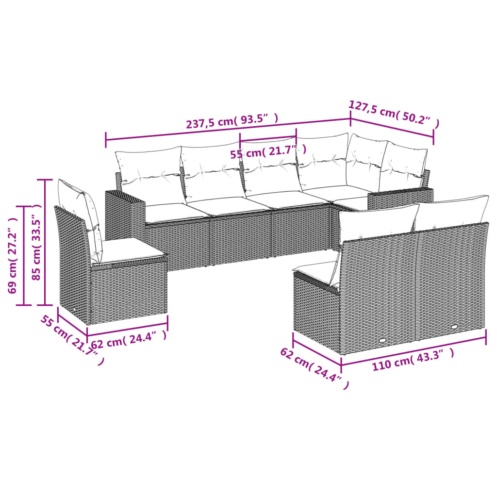 Set Mobilier De Grădină Cu Perne, 8 Piese, Negru, Poliratan