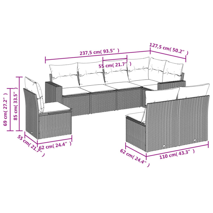 Set Mobilier De Grădină Cu Perne, 8 Piese, Negru, Poliratan
