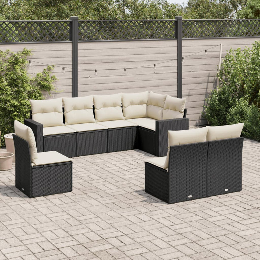 Set Mobilier De Grădină Cu Perne, 8 Piese, Negru, Poliratan