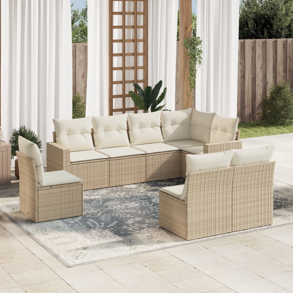Set Mobilier De Grădină Cu Perne, 8 Piese, Negru, Poliratan
