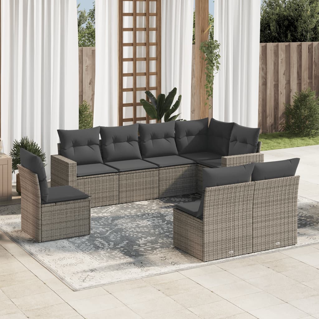 Set Mobilier De Grădină Cu Perne, 8 Piese, Negru, Poliratan