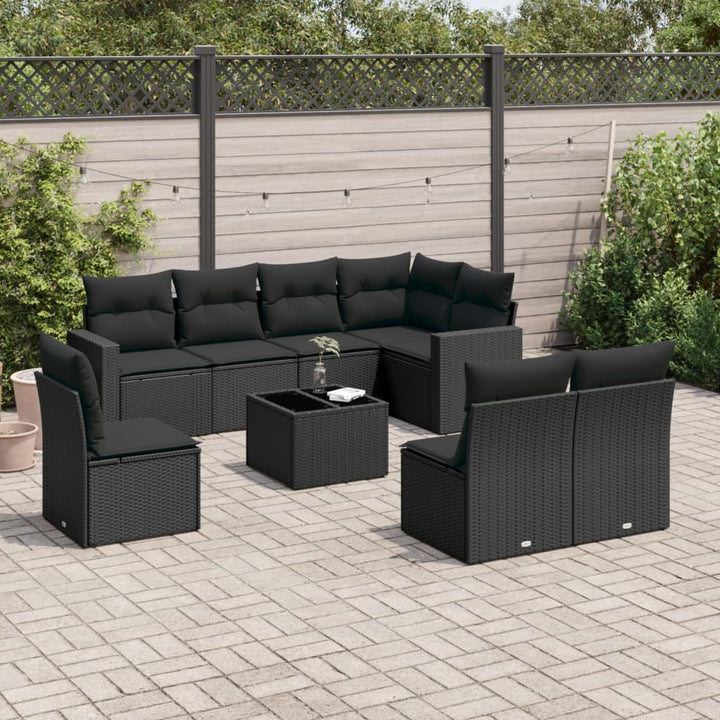 Set Mobilier De Grădină Cu Perne, 8 Piese, Negru, Poliratan