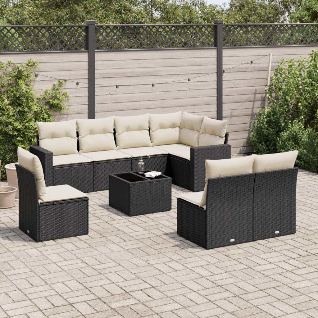 Set Mobilier De Grădină Cu Perne, 8 Piese, Negru, Poliratan