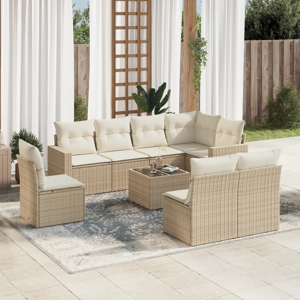 Set Mobilier De Grădină Cu Perne, 8 Piese, Negru, Poliratan