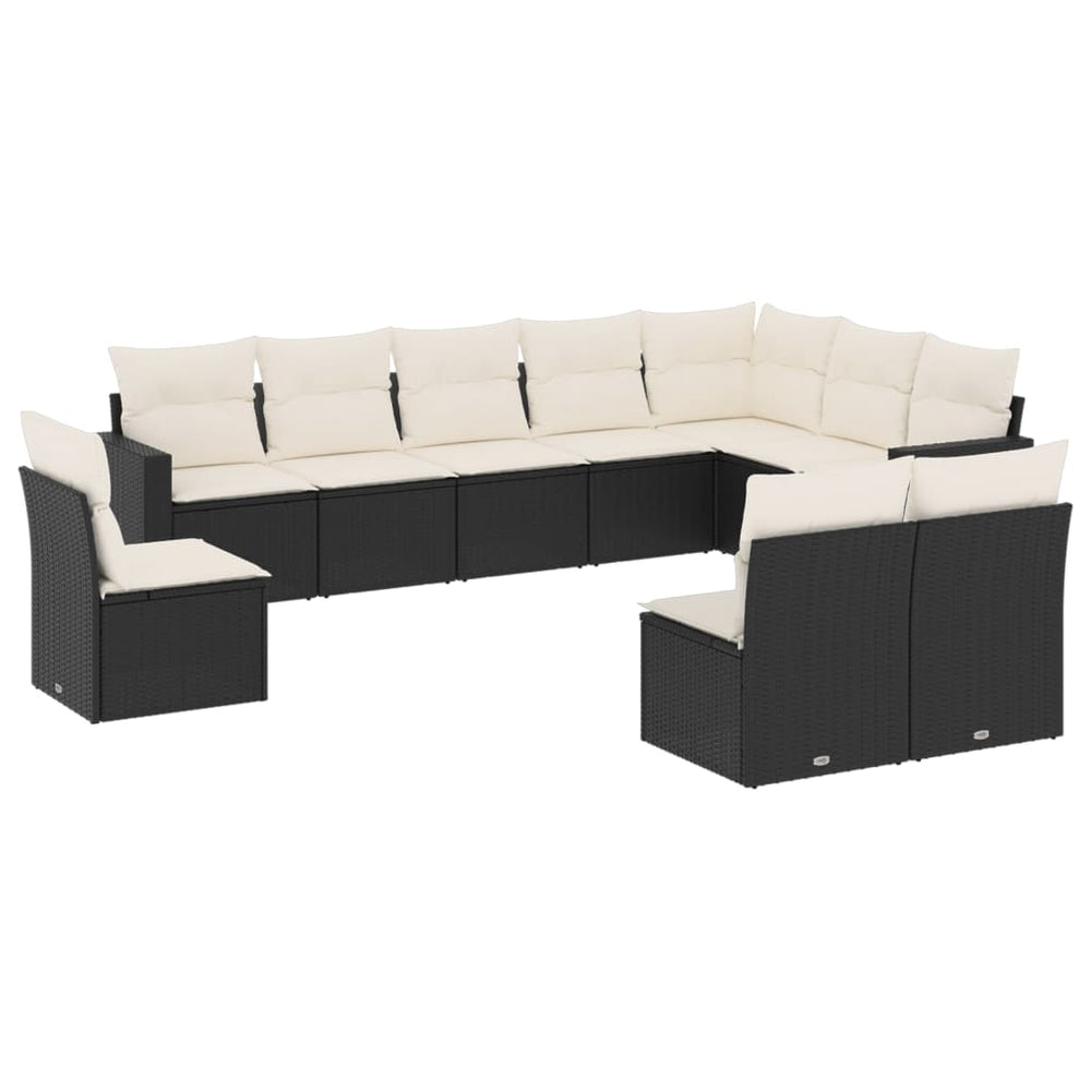 Set Canapele De Grădină Cu Perne, 10 Piese, Negru, Poliratan