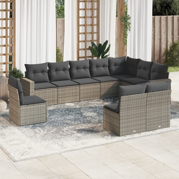 Set Canapele De Grădină Cu Perne, 10 Piese, Negru, Poliratan