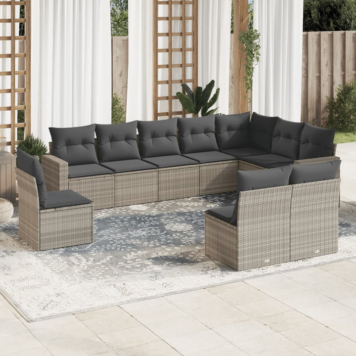 Set Canapele De Grădină Cu Perne, 10 Piese, Negru, Poliratan
