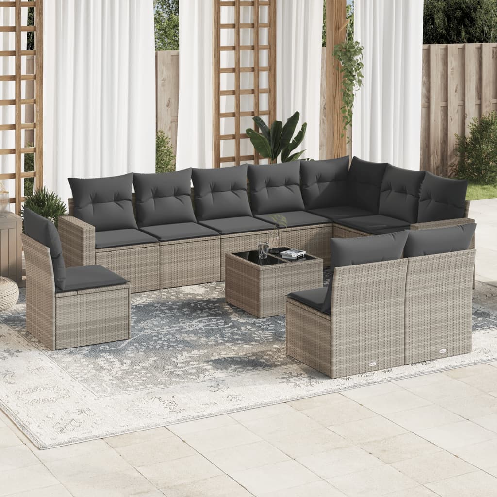 Set Canapele De Grădină Cu Perne, 10 Piese, Negru, Poliratan