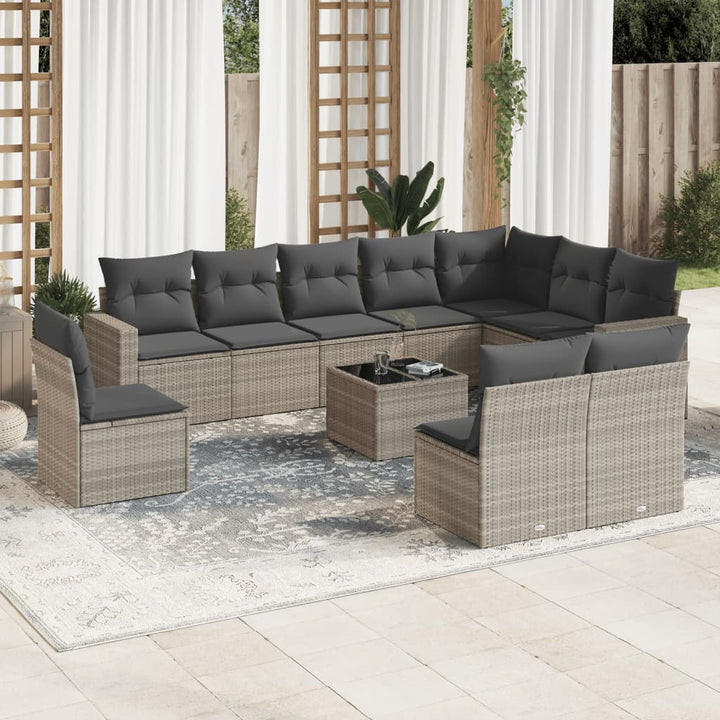 Set Canapele De Grădină Cu Perne, 10 Piese, Negru, Poliratan