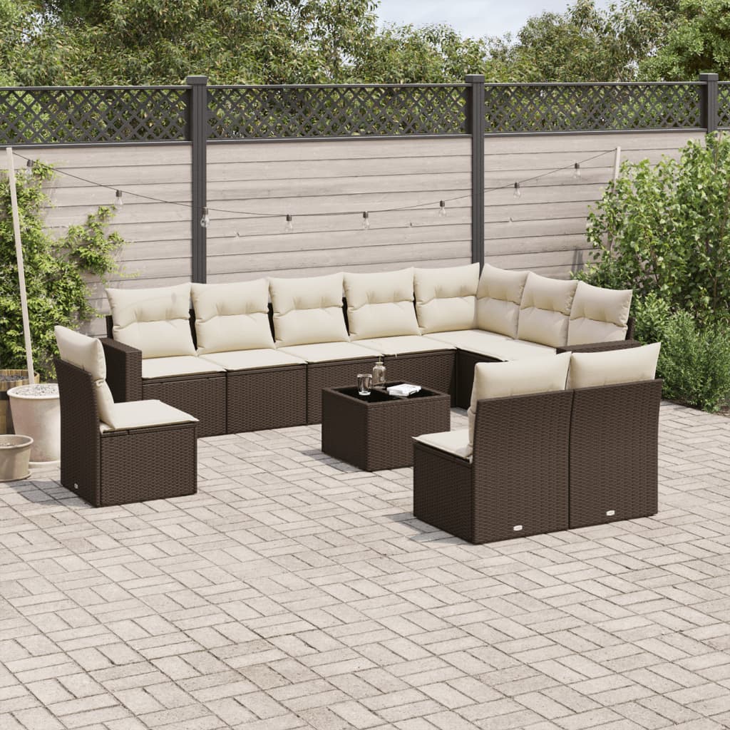 Set Canapele De Grădină Cu Perne, 10 Piese, Negru, Poliratan