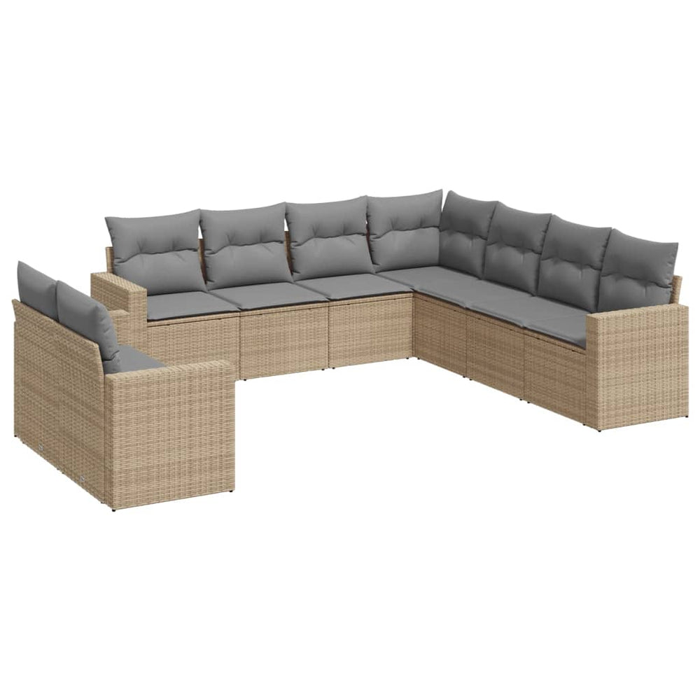 Set Canapele De Grădină, 9 Piese, Cu Perne, Bej, Poliratan