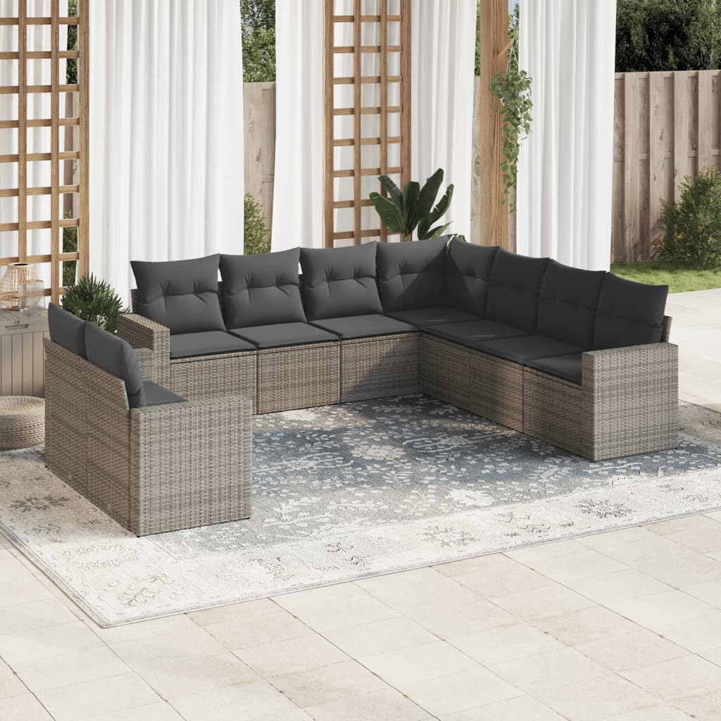 Set Canapele De Grădină, 9 Piese, Cu Perne, Bej, Poliratan