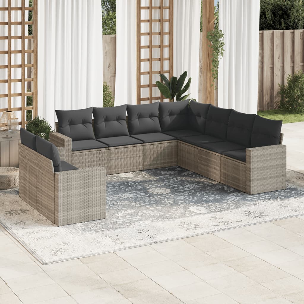 Set Canapele De Grădină, 9 Piese, Cu Perne, Bej, Poliratan